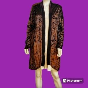 Llove Dark Brown Crushed Velour Open Front Kimono Size Medium